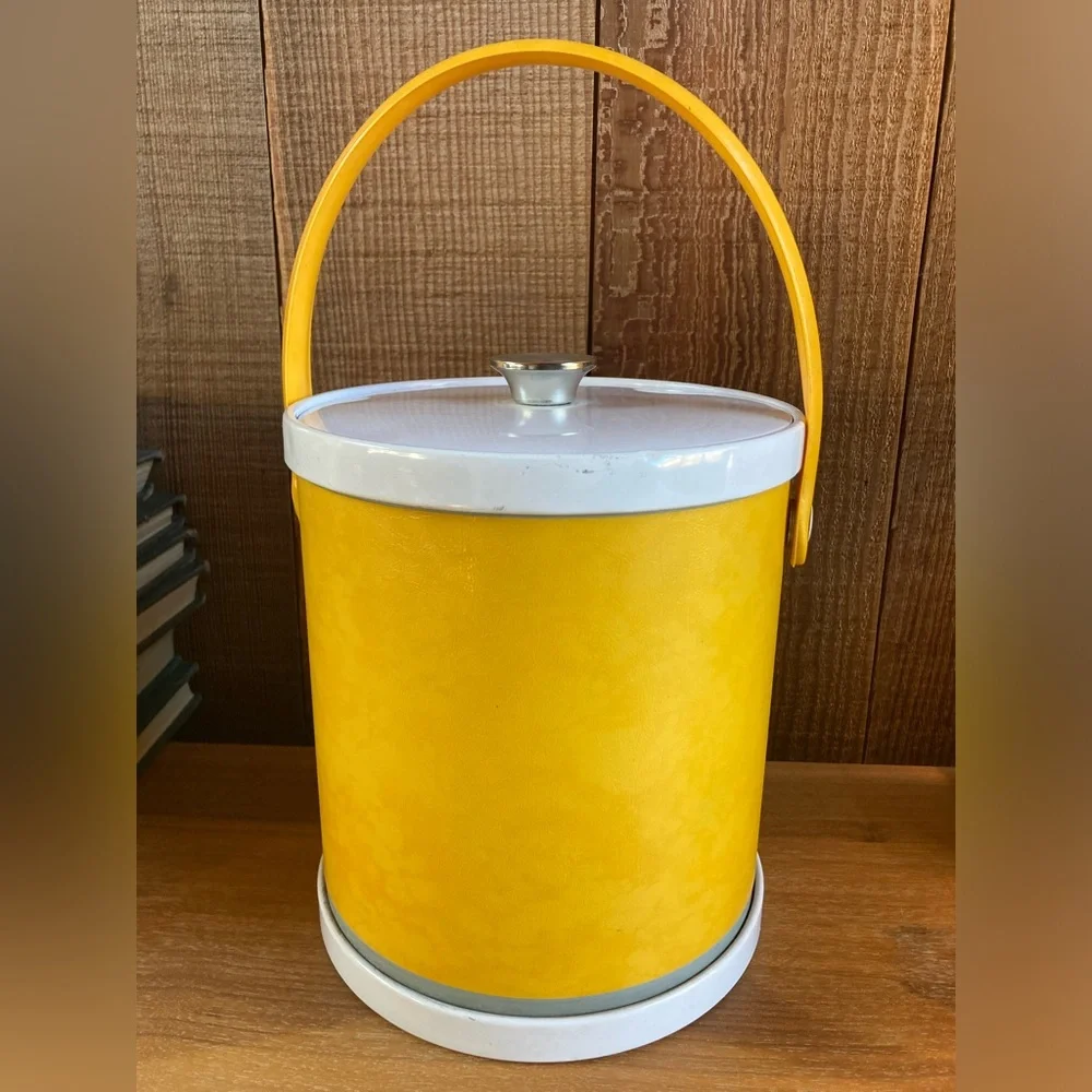 Vintage Cheerful Yellow Metal Ice Bucket - Cocktail Bar Decor Picnic Party